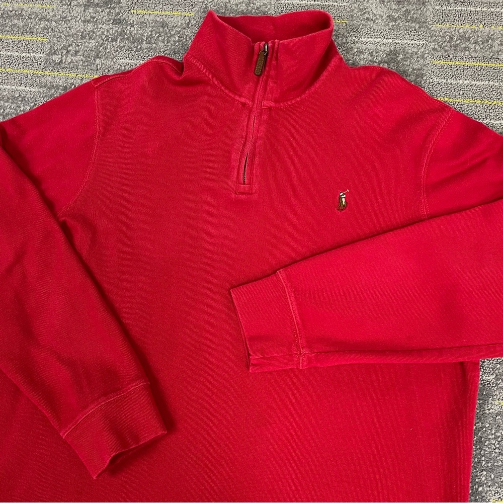 Polo Ralph Lauren Estate Rib 1/4 Zip Pullover Sweater Mens Large Red Cotton
